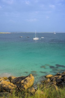 Sailing ship on Gurteen Beach, Roundstone, County Galway, Ireland