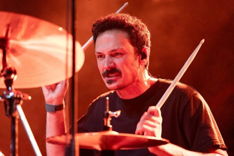 Labros G., drummer from 1000mods, live at Huxleys Neue Welt in Berlin on 03.12.2025