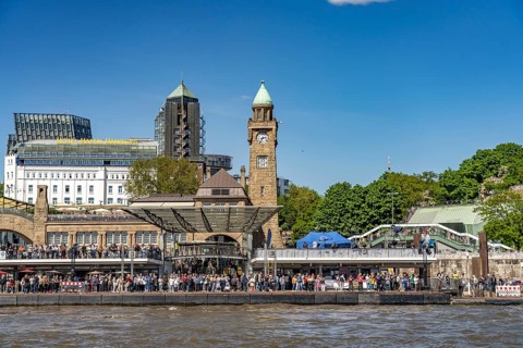 The St. Pauli Landungsbrücken at Hafengeburtstag Hamburg 2025 in the Free Hanseatic City of