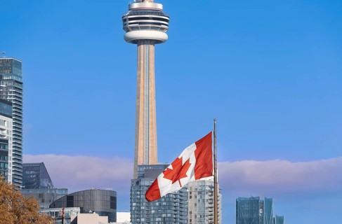 Scenic Toronto financial district skyline and modern architecture. View from Ontario lake
