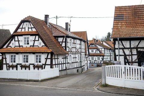Village made entirely of half-timbered houses, Hunspach, Alsace, Bas-Rhin department, France