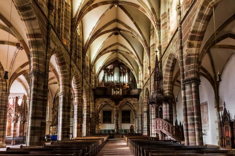 Interior view, Gothic Church of St. Peter and Paul, Saints-Pierre-et-Paul, Wissembourg,