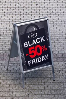 Symbolic photo advertising sign Chicoree Black Friday 50% discount, Lucerne, Switzerland