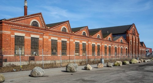 Old railway workshop built of bricks in Ystad, Skåne County, Sweden, Scandinavia