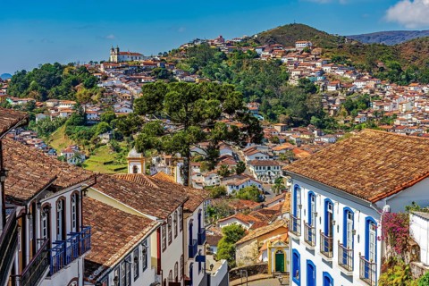 Houses, churches and mountains in the historic city of Ouro Preto in Minas Gerais, Ouro Preto,