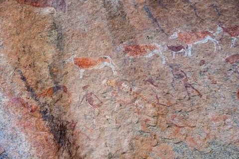 White Lady Rock Painting, White Lady Painting, Depiction of Hunters and Animals, Rock Paintings in