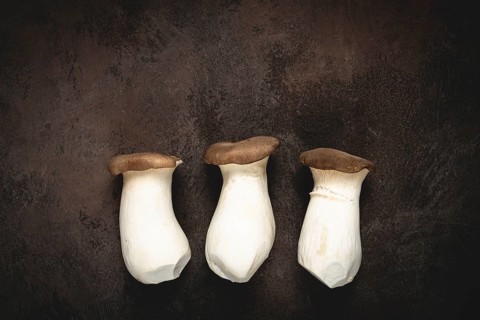 Fresh eringi mushrooms, raw, royal oyster mushrooms, three pieces, Asian cuisine, no people
