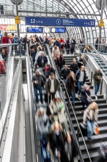 Central station in Berlin, passengers leave the platform after arrival, Germany
