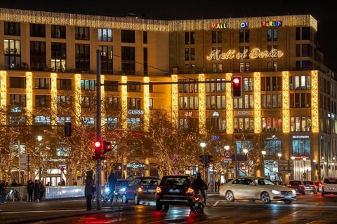 Leipziger Platz, Mall of Berlin, in Christmas light decoration, 30s zone, Berlin, Germany