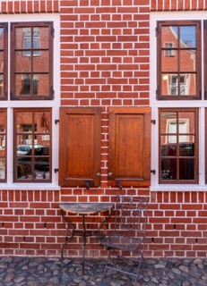 Catering, retail and typical, historic architecture in the Dutch Quarter in Potsdam, Brandenburg,