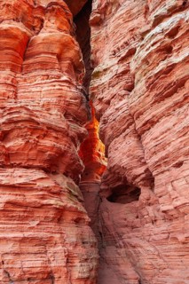 Evening rock glowing in spring at Altschloßfelsen in Eppenbrunn Palatinate, Germany
