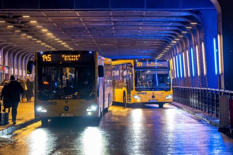 The main train station in Essen, bus station, am Europaplatz, pedestrian crossing, traffic light,