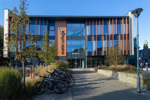 Modern architecture frontage of Exeter College further education college, Exeter, Devon, England,