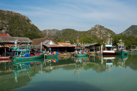 Fishing village and harbor, south of Hua Hin, Sam Roi Yot, Prachuap Khiri Khan, Central Thailand,