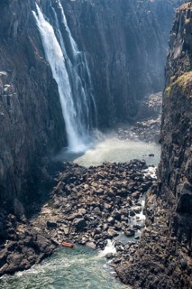 Water plunges into the depths, Victoria Falls with gorge, Zambezi, Zimbabwe