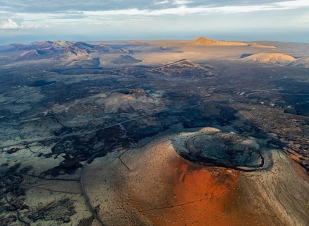 Caldera Colorada volcano, picturesque volcanic landscape with volcanic craters and lava fields in