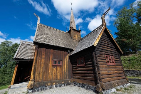 Garmo Stave Church, Maihaugen open-air museum with houses and objects from farms in Gudbrandsdal,