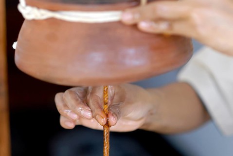 Detail forehead oil glaze or Shirodhara Ayurveda treatment with sesame oil in the spa, Udaipur,