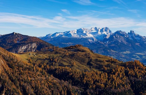 Alpbichlalm with Dachstein massif, autumn, Osterhorn Group, Salzkammergut, Province of Salzburg,