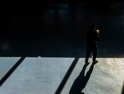 Foyer in a building of the Technical University of Berlin, light and shadow from people at the