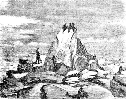 Ice block on an ice field in the Arctic Ocean, ice landscape, floating ice blocks people, danger,