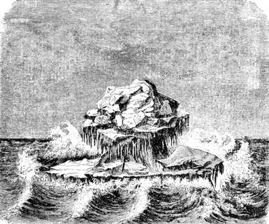 Floating iceberg in the Arctic Ocean, high waves, open sea, cold climate, icicles, melting,
