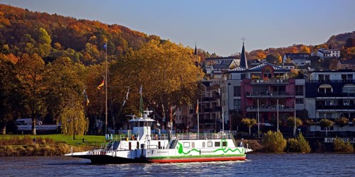 The Konrad Adenauer Rhine ferries on the Rhine from Bad Godesberg to Königswinter-Niederdollendorf,
