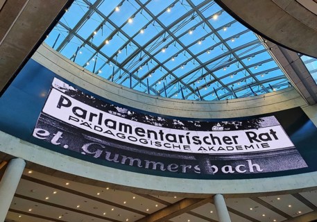 Entrance area in the House of History with the Parliamentary Council projection, Bonn, North