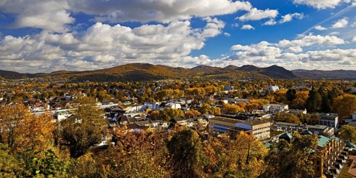 View of the Bad Godesberg district from Godesburg in autumn towards Siebengebirge, Bonn, North