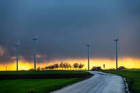 Königshovener Höhe onshore wind farm, on the A44 motorway near Bedburg, in front of the Jackerath