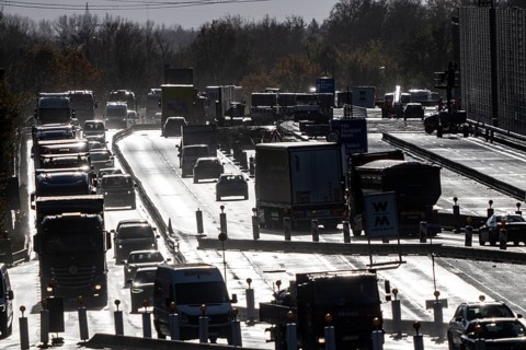 Highway construction site, the A57 is extended to 6 lanes on the section between the Meerbusch
