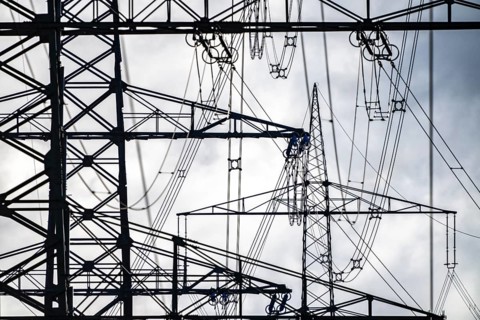 380-kV high-voltage overhead line, new building, along the A57 motorway, near Meerbusch,