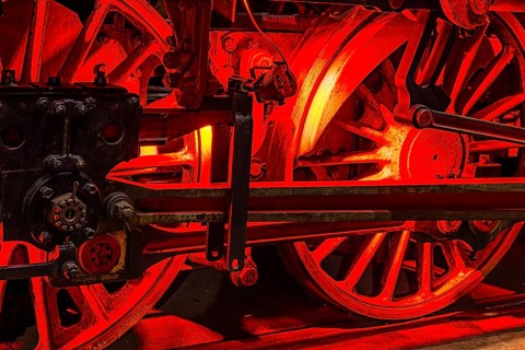 Wheelwork of the historic express locomotive 03 295, built in 1937, railway museum, Augsburg