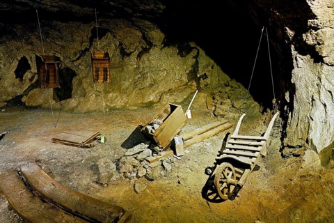 Old tools for salt production on display, salt mine, Bex, Canton of Vaud, Switzerland
