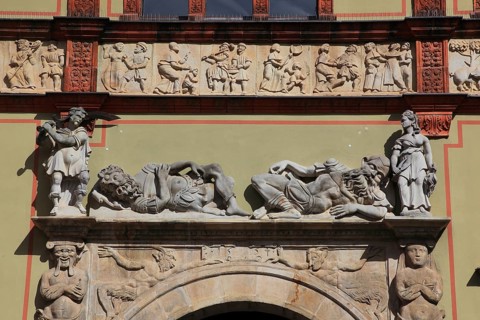 Façade of the Fürstenhof in Wismar, portal design of the passageway, Renaissance monument, district