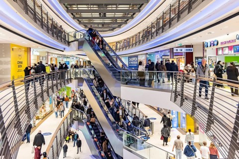 Königsbau Passagen shopping center. Interior view with people. Stuttgart, Baden-Württemberg,