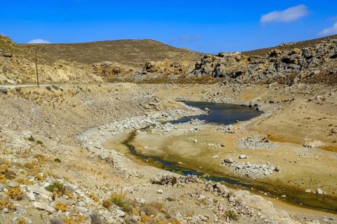 Mykonos, Cyclades, Greece - Dry Fokos Reservoir near Ano Mera. The Mykonos Municipal Water Supply