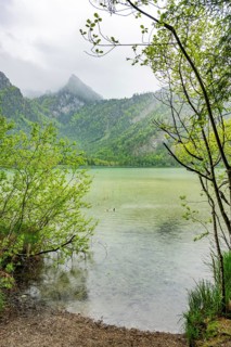 Landscape of Lake Offensee on a rainy day in spring, Salzkammergut, Austria
