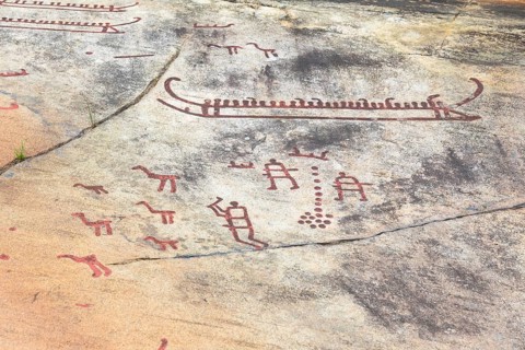 Historic rock carvings of Tanum, here at the Vitlycke site, figurative depiction from the Bronze
