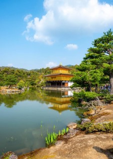 Golden Pavilion reflected in pond, Japanese garden, Golden Pavilion Temple, Kinkaku-ji reliquary,