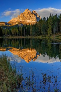 Mountain lake, mountains, reflection, sunny, evening light, Lake Antorno, Lake Antorno, Three