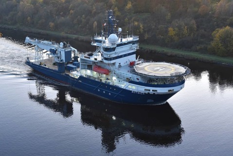 Icebreaker and offshore supply vessel BOTNICA sails through the Kiel Canal, NOK, Kiel Canal, Kiel