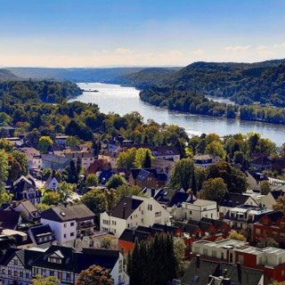 The Rhine seen from the Ulanendenkmal, Rhöndorf, Bad Honnef, Siebengebirge, North Rhine-Westphalia,