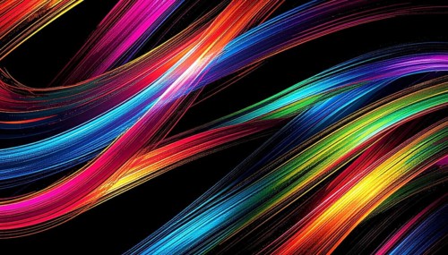 Abstract digital art featuring vibrant, intersecting neon lines creating a geometric pattern,