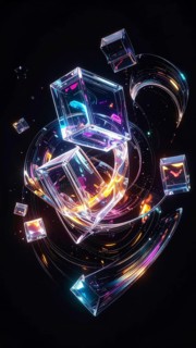 Abstract animation, glass cubes on black background, modern business wallpaper illustration, AI