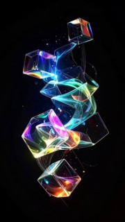 Abstract animation, glass cubes on black background, modern business wallpaper illustration, AI