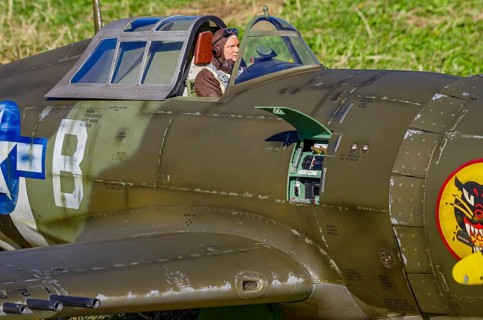 An RC model of a Republic P-47 Thunderbolt during a demonstration as part of an air show at the