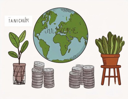 Green earth globe with silver coin stack symbolizing global finance economy and sustainable growth,