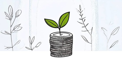 Green earth globe with silver coin stack symbolizing global finance economy and sustainable growth,