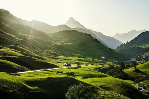 Mountain landscape, sunrise, Hochtannbergpass, Biberkopf, Warth, Bregenzerwald, Vorarlberg, Alps,